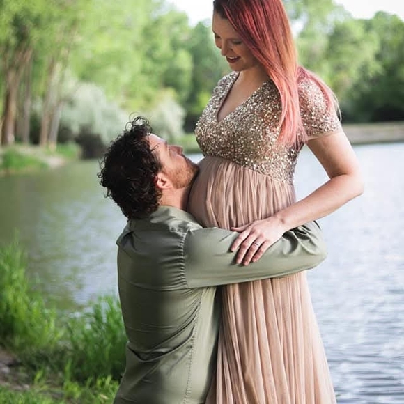 ASOS Maternity Dresses & Skirts - ASOS Maternity Sequin Top Maxi Dress in Gold and Tan